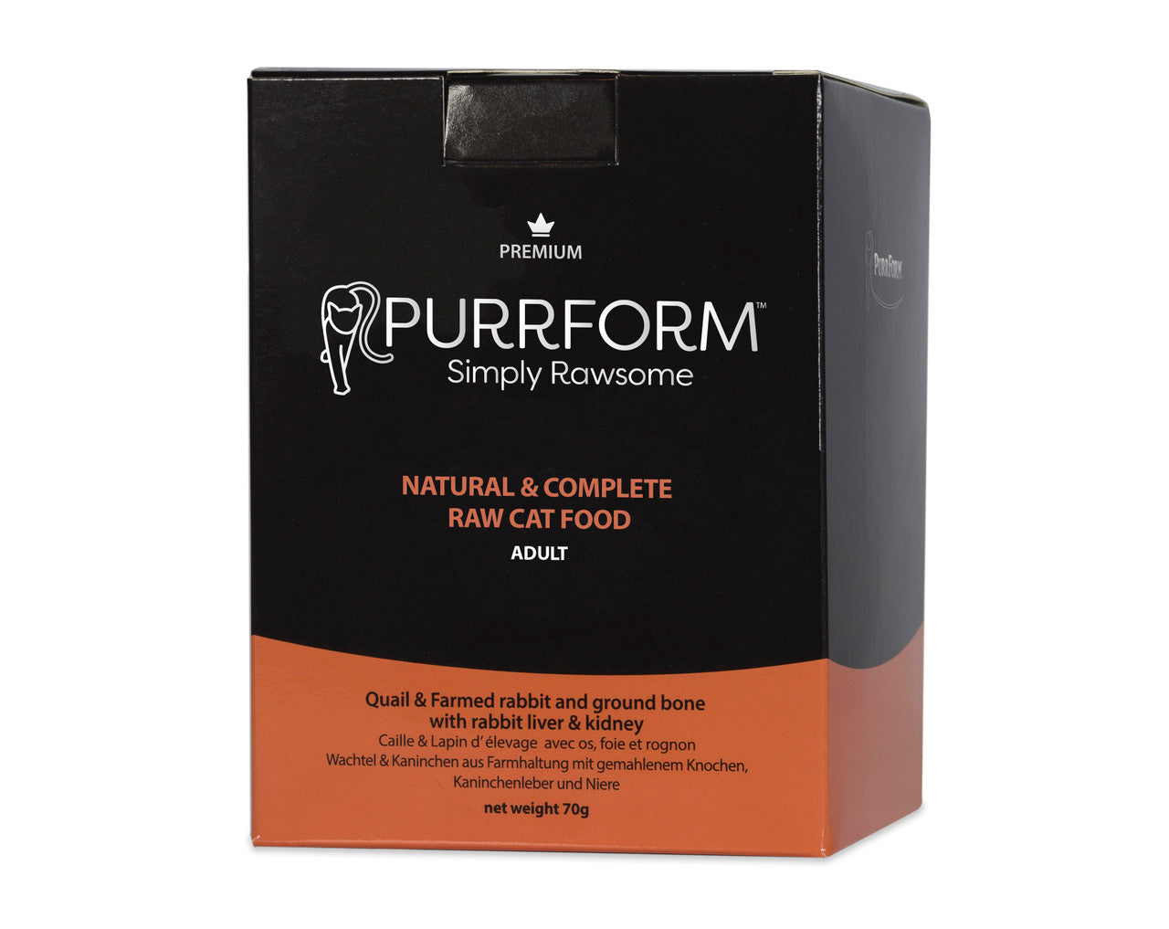 Purrform Quail & Farmed Rabbit and Ground Bone with Rabbit Liver & Kidney  6 x 70g pouches