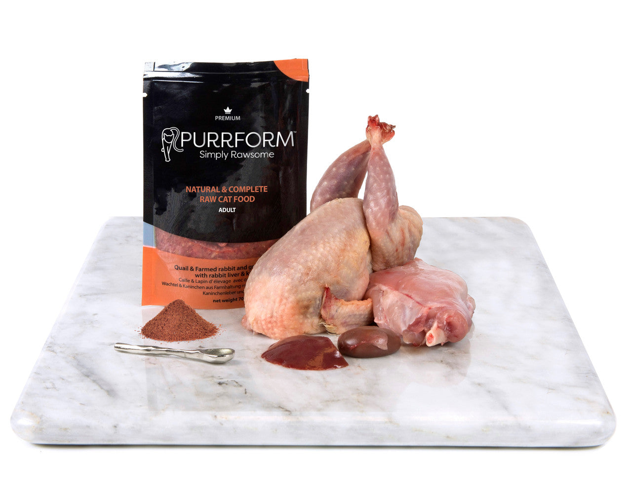 Purrform Quail & Farmed Rabbit and Ground Bone with Rabbit Liver & Kidney  6 x 70g pouches